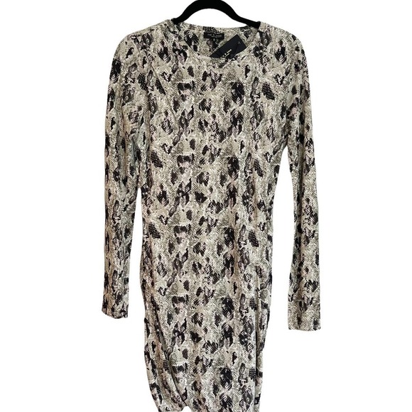 Rag & Bone Tan Snake Poppy Draped Mini Dress Long Sleeve Women's Size M NWT - Picture 2 of 11